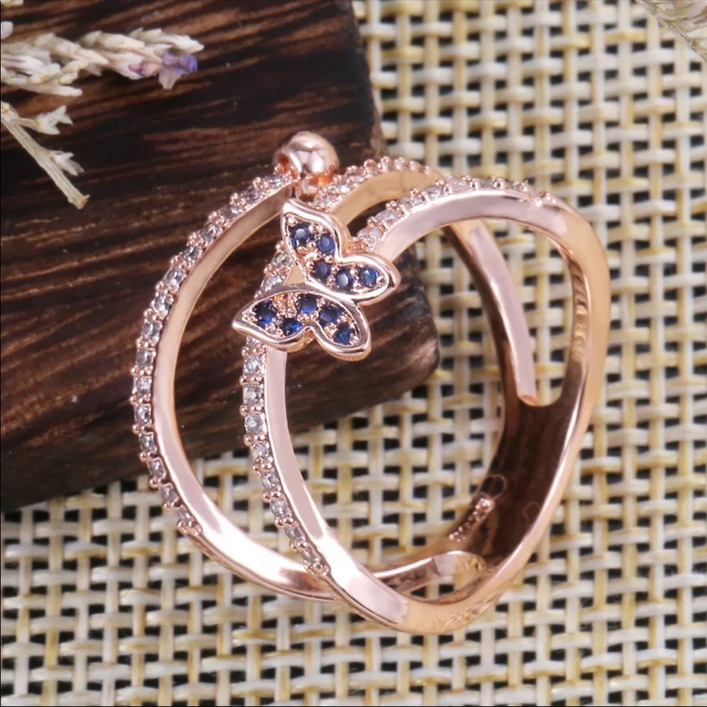 New 18K Rose Gold Butterfly Diamonds Ring - Picture 5 of 6